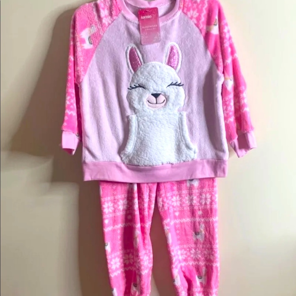 Girls 2 piece sleepwear set llama fur pajamas New